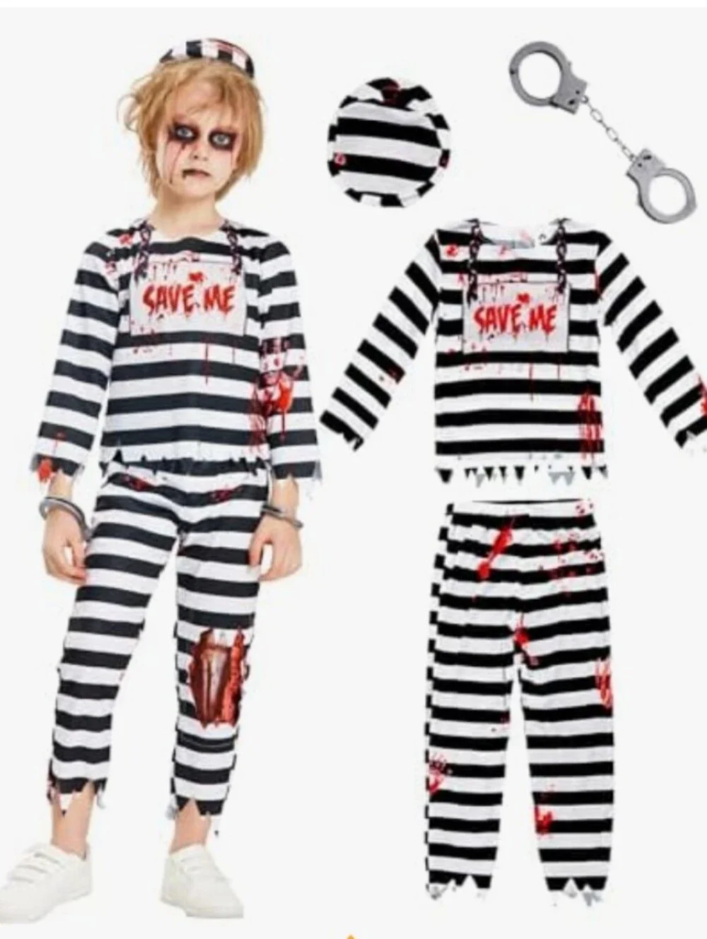 Kids Black Zombie Prisoner Costume Size 4-6
